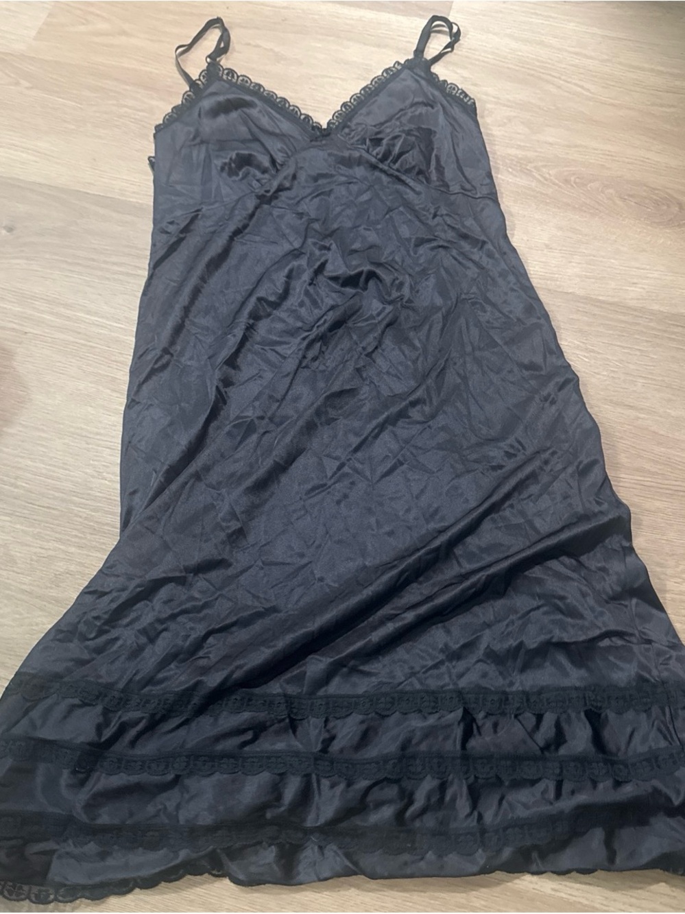 Black Lace-Trim Slip Dress
